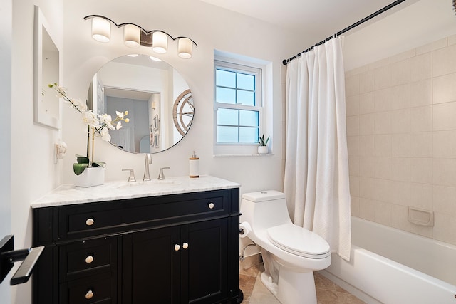 full bathroom with toilet, tile patterned floors, vanity, and shower / bath combo