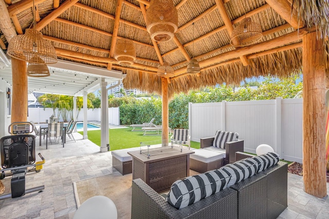 view of patio / terrace with a gazebo and an outdoor hangout area