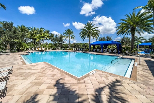 view of swimming pool featuring a patio