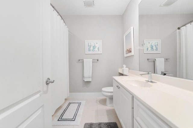 bathroom featuring tile patterned flooring, vanity, and toilet