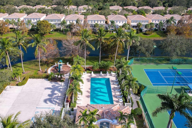 aerial view with a water view