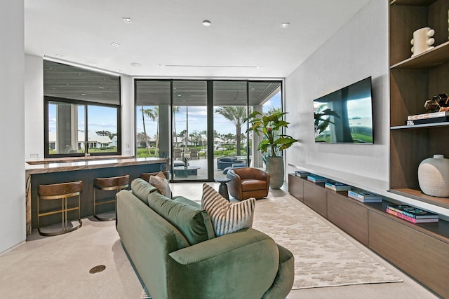 living room featuring a wealth of natural light and floor to ceiling windows