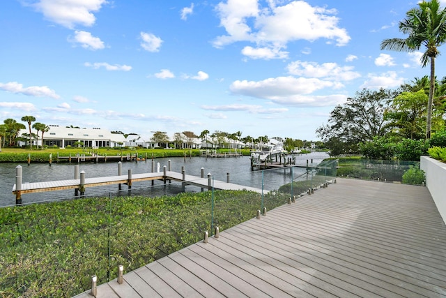 view of dock with a water view