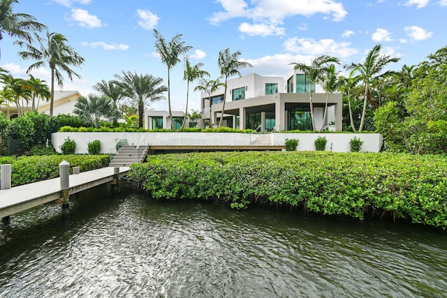 dock area with a water view