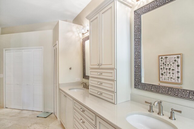 bedroom with ceiling fan, light tile patterned floors, and multiple windows