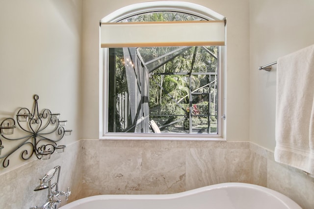 bathroom featuring a washtub and a wealth of natural light