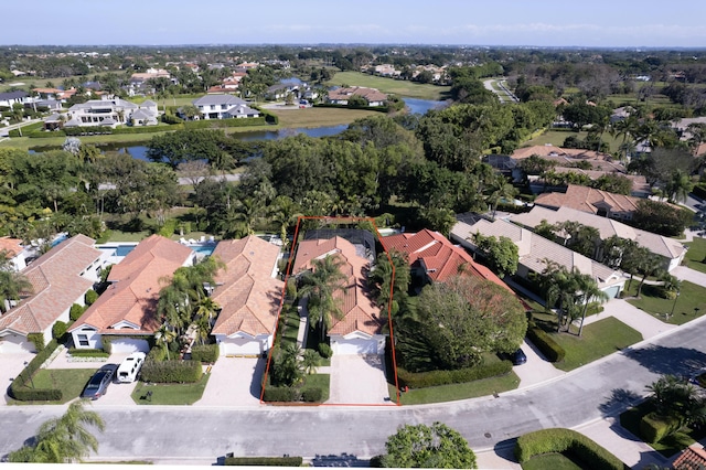 aerial view with a water view