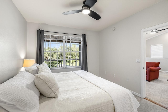 bedroom featuring carpet and ceiling fan