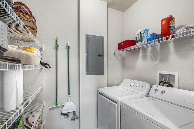 washroom featuring electric panel and washer and clothes dryer