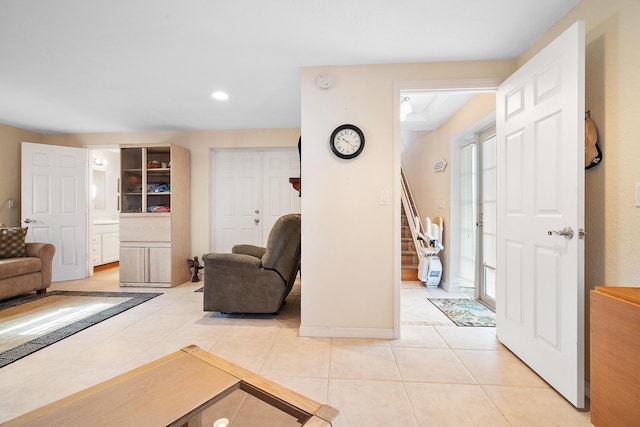 living room featuring light tile patterned floors