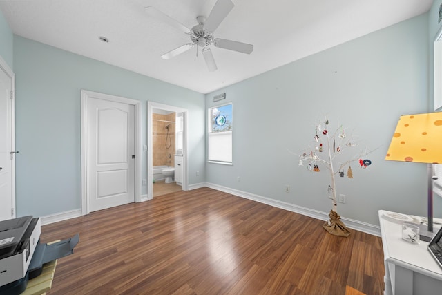 office featuring ceiling fan and wood-type flooring