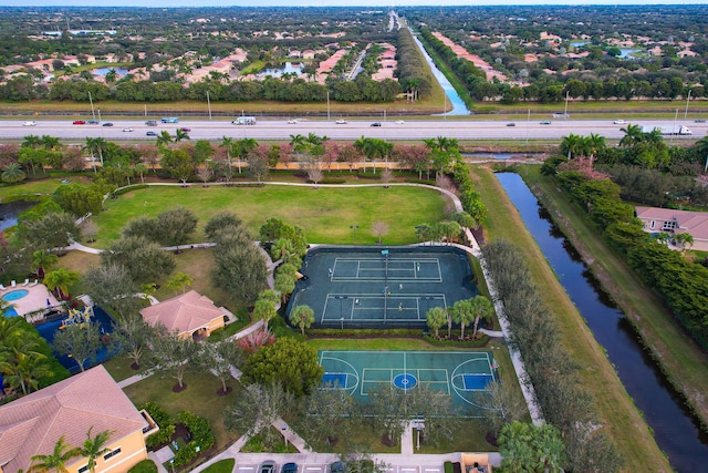 bird's eye view featuring a water view