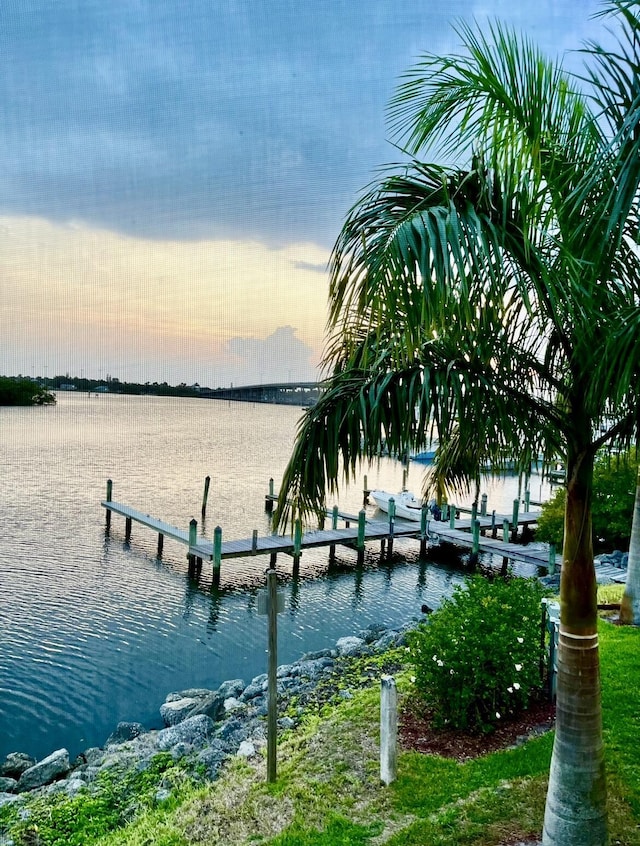 view of dock featuring a water view