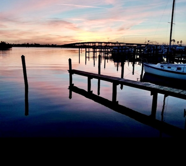 view of dock featuring a water view