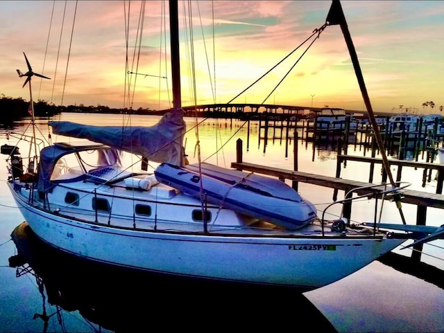 view of dock featuring a water view