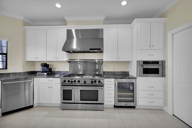 carpeted dining space featuring ornamental molding