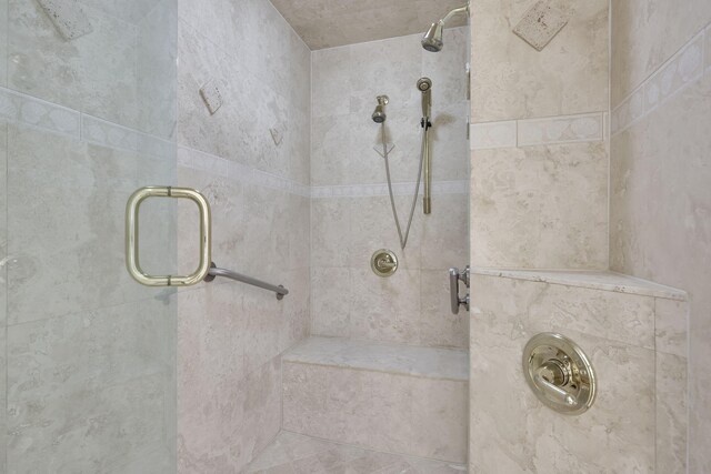 bathroom with vanity, separate shower and tub, crown molding, and a tray ceiling