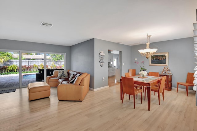 dining room featuring light hardwood / wood-style floors and an inviting chandelier