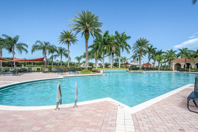 view of swimming pool featuring a patio