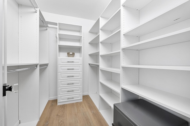 walk in closet with light wood-type flooring