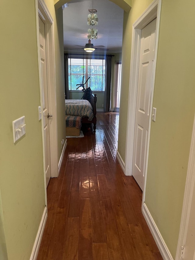 hallway with dark wood-type flooring