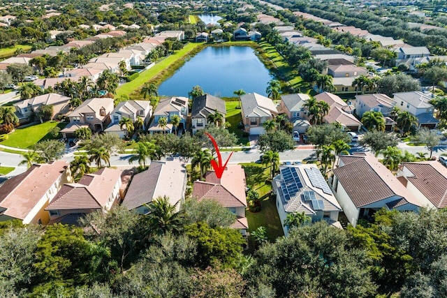 bird's eye view featuring a water view