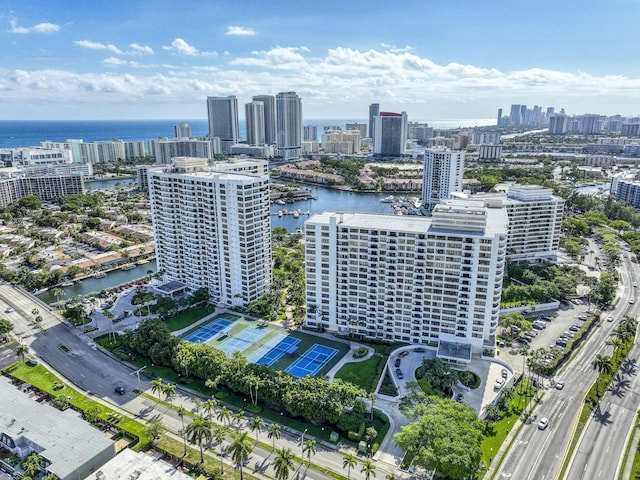 aerial view with a water view