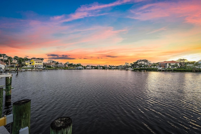 property view of water featuring a boat dock