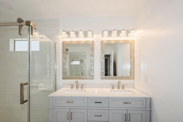 bathroom featuring vanity and walk in shower