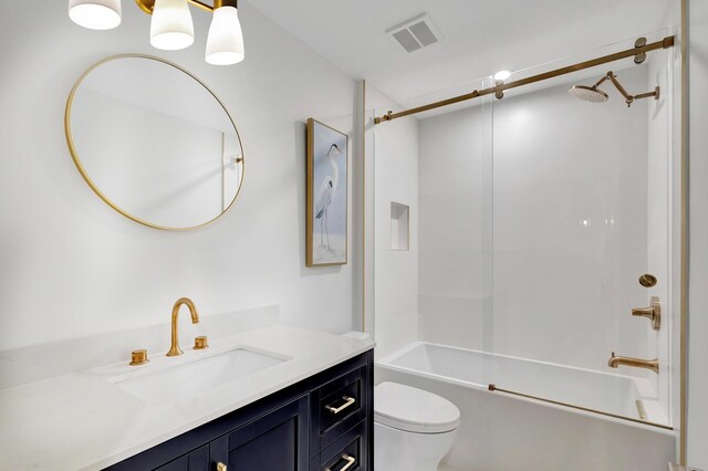 full bathroom with shower / bathing tub combination, vanity, and toilet