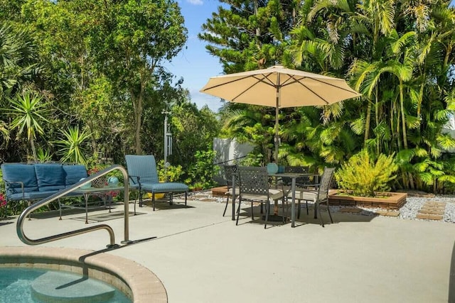 view of patio / terrace featuring a swimming pool