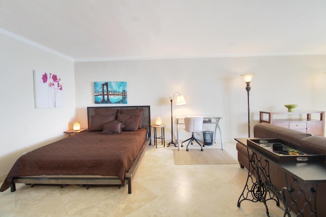 bedroom with crown molding