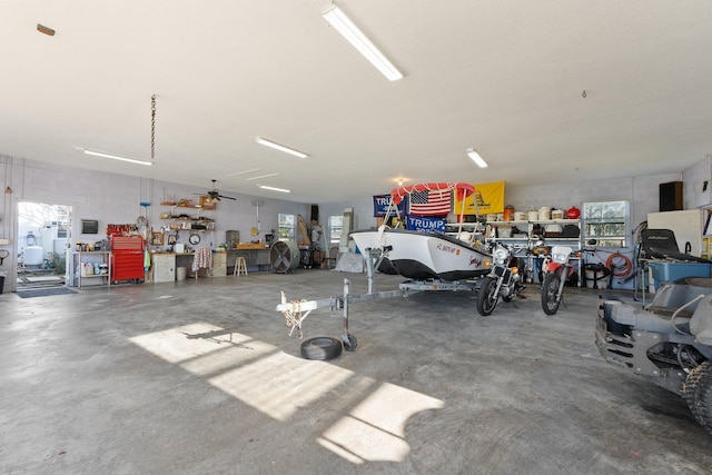 garage featuring a workshop area