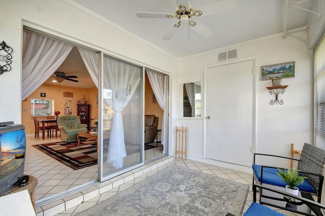 interior space featuring ceiling fan