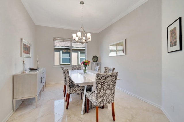 dining room featuring ornamental molding and an inviting chandelier