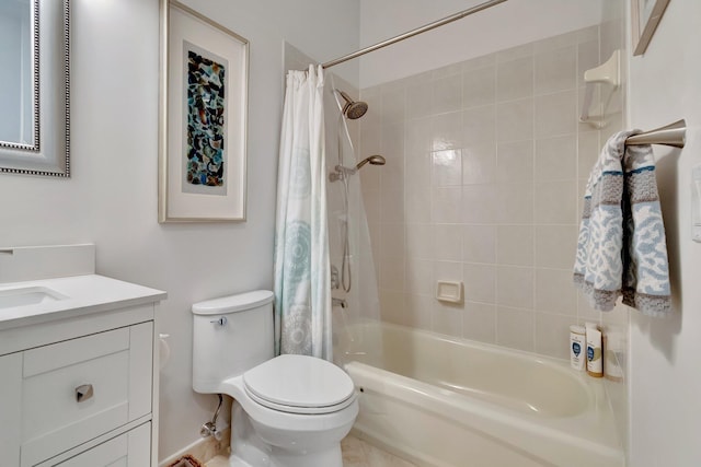 full bathroom with vanity, toilet, and shower / bath combo