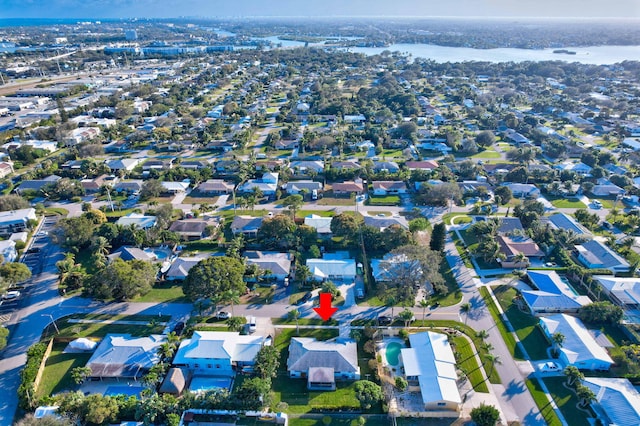 aerial view featuring a water view