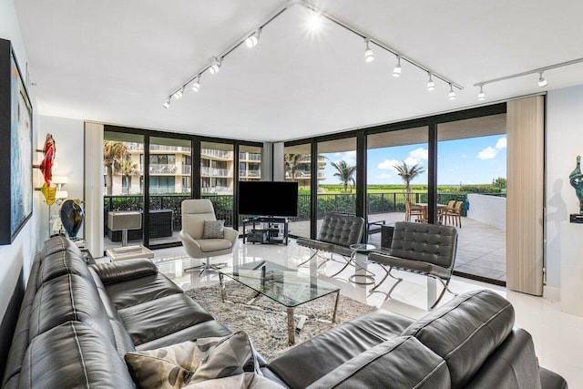 living room featuring a wealth of natural light and floor to ceiling windows