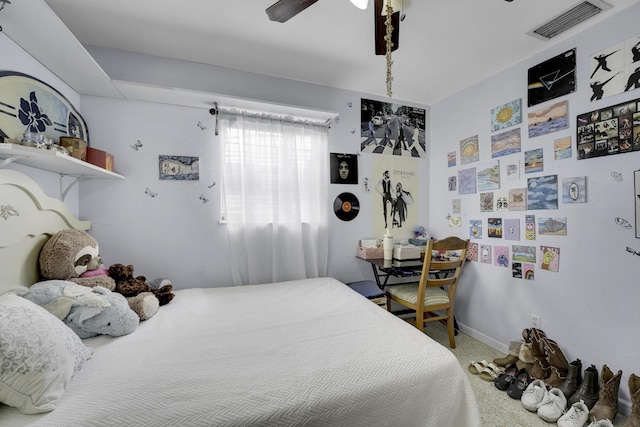 bedroom with carpet flooring and ceiling fan