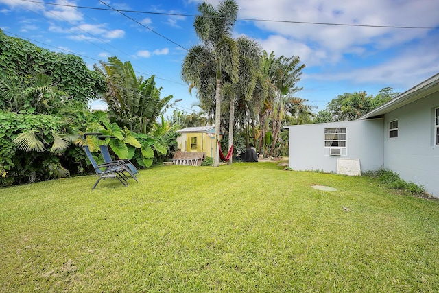 view of yard with a shed