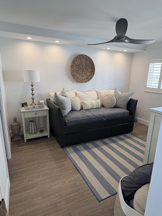 living room featuring ceiling fan