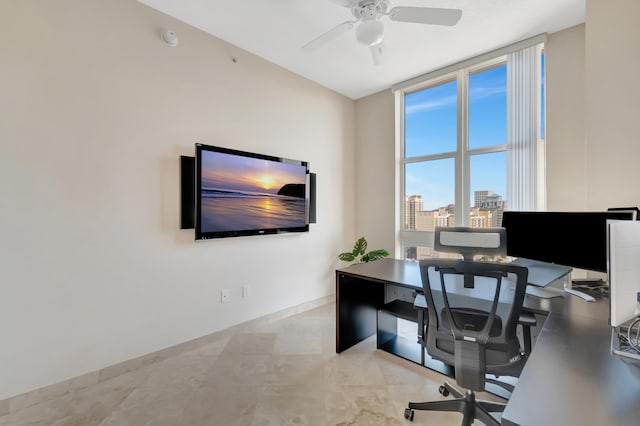 office space with ceiling fan