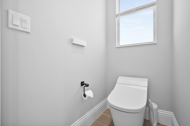 bathroom with wood-type flooring