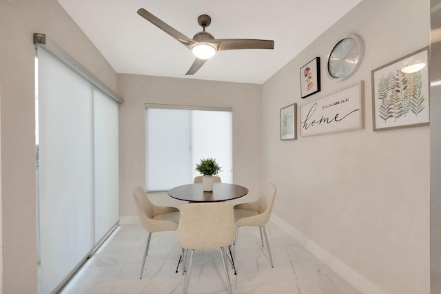 dining area featuring ceiling fan