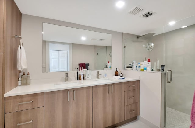 bathroom with vanity and walk in shower