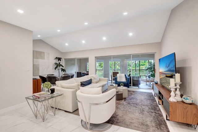 living room with lofted ceiling