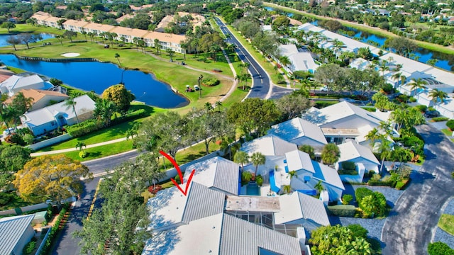 drone / aerial view featuring a water view