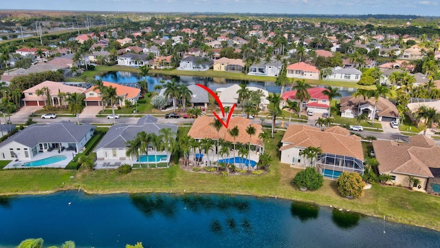 aerial view with a water view