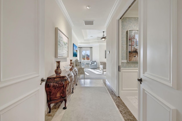 hallway with ornamental molding