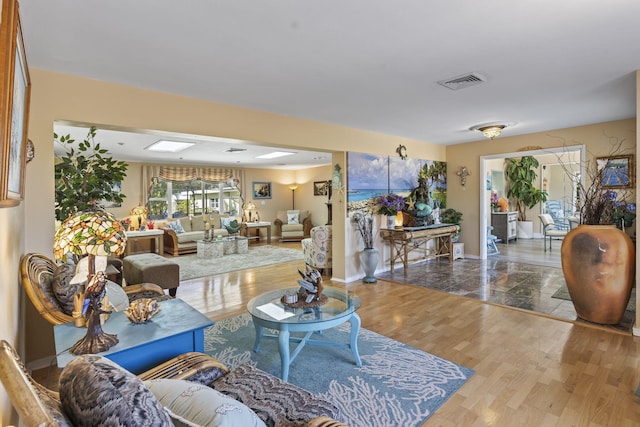 living room with hardwood / wood-style floors